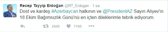 Cumhurbaşkanı Erdoğan, Azerbaycan'ın bağımsızlığının 25. yıl dönümünü kutladı - 1