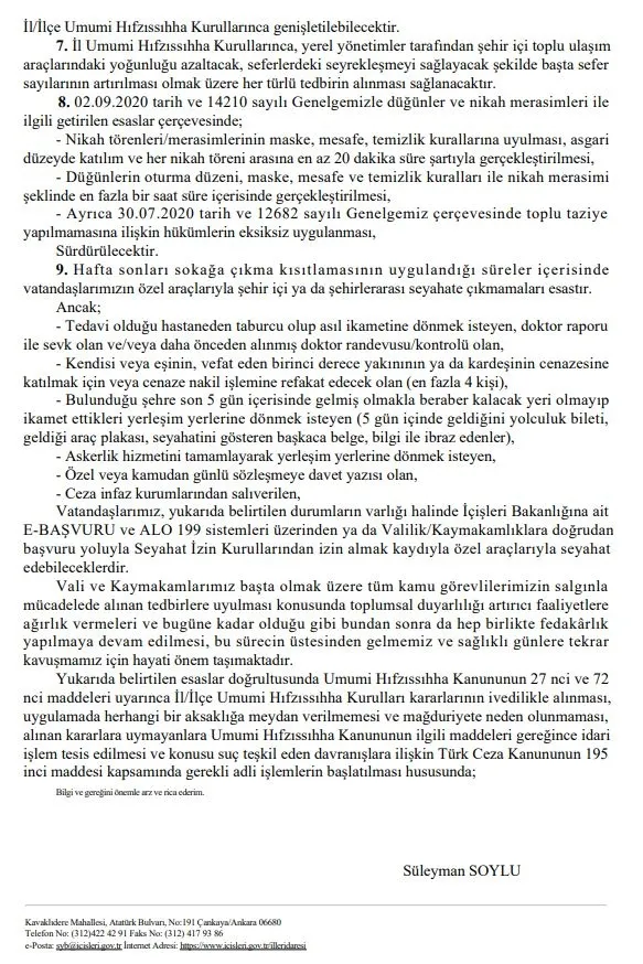 İçişleri Bakanlığı yeni koronavirüs tedbirleri genelgesini yayınladı - 12