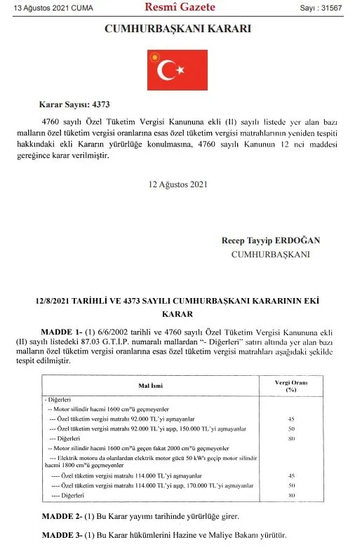 ÖTV'de yeni dönem! Resmi Gazete'de yayımlandı - 1