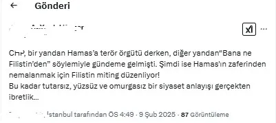 chpden-istanbulda-filistin-bayraksiz-filistin-mitingi-tepki-yagdi-sahterkarlik-1739117761966.jpg X üzerinden CHP'nin Filistin mitingine yapılan yorumlar | Ekran görüntüsü- ahaber.com.tr