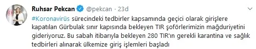 Son dakika: Ticaret Bakanı Ruhsar Pekcan: TIR'ların ülkemize giriş işlemleri başladı - 1