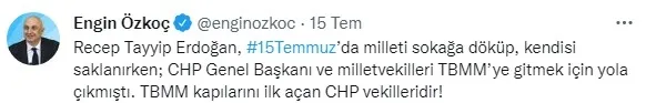 15 Temmuz’da TBMM’ye ilk gelen AK Partili isim! İşte CHP’li Engin Özkoç’u yalanlayan görüntü