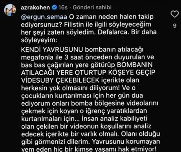 Yazar Azra Kohen'den 'Filistin' skandalı! Soykırıma bu sözlerle kılıf uydurdu: Çocukları bomba atılacak yerlere götürüyorlar