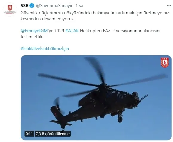 Emniyet Genel Müdürlüğü’ne yeni T129 Atak helikopteri
