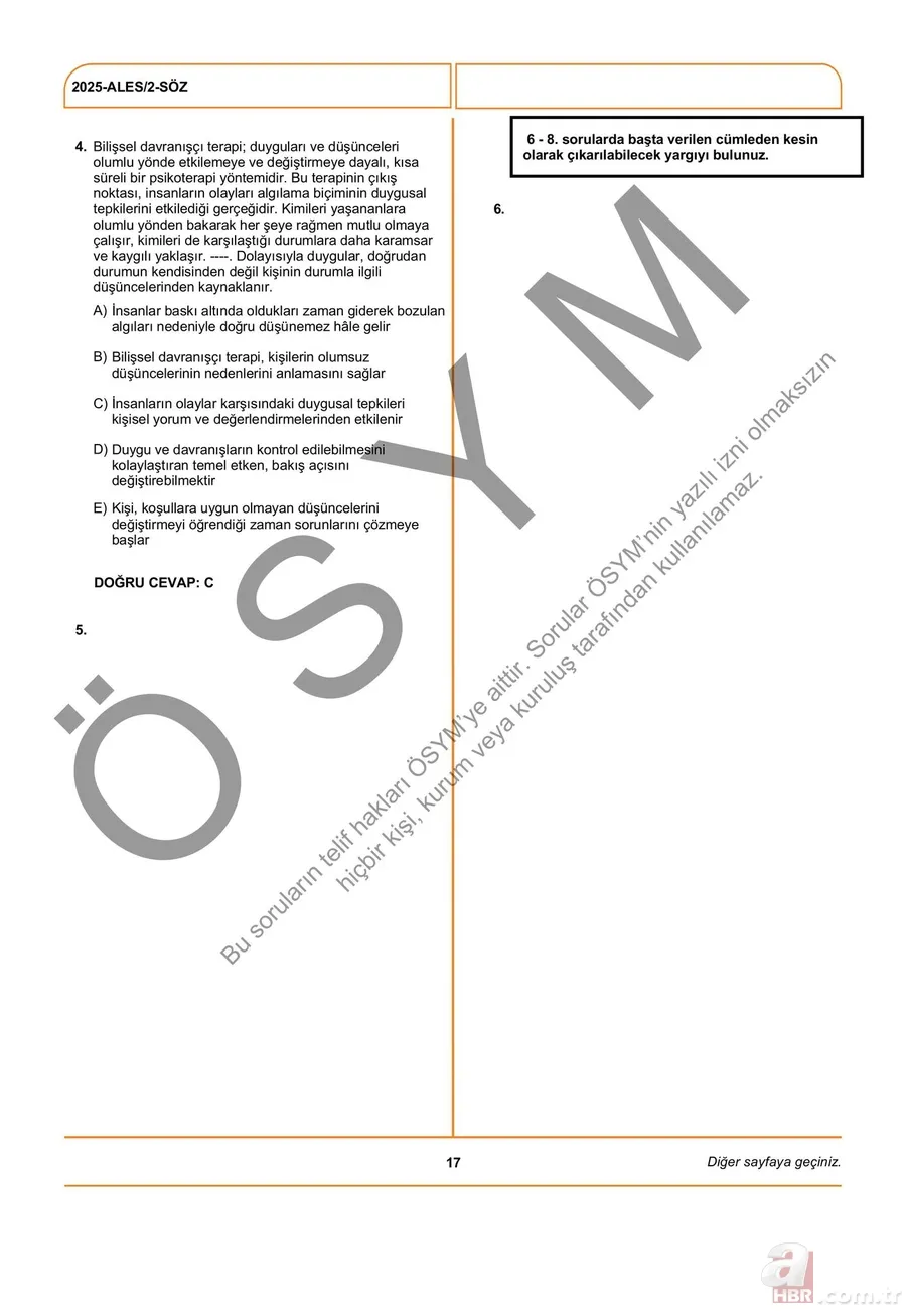 ALES/2 2025 A-B-C-D soru cevap kitapçığı EKRANI | ALES kitapçığı yayınlandı mı? Sonuçları kaç yıl geçerli? 8