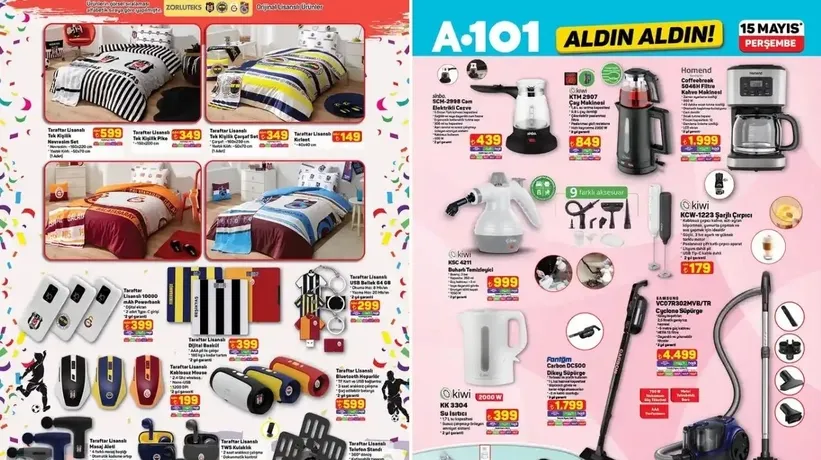 A101 taraftar kataloğu yayınlandı! 15 Mayıs Perşembe: Galatasaray, Fenerbahçe, Beşiktaş ürünleri