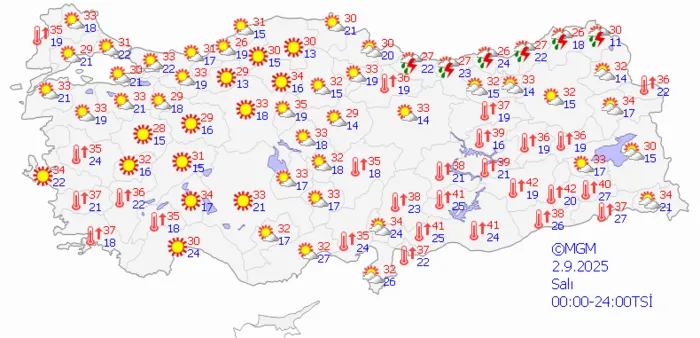 1756708392609.png Meteoroloji Genel Müdürlüğü'nün tahmin haritası (MGM web sitesi)