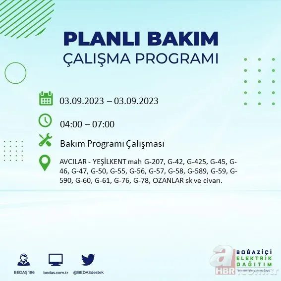 Pazar günü İstanbul'da elektrik kesintisi! BEDAŞ vatandaşı saat vererek uyardı! İşte ilçe ilçe kesinti listesi...