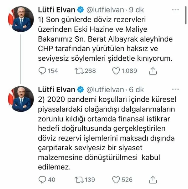 Hazine ve Maliye Bakanı Lütfi Elvan’dan Berat Albayrak’ı hedef alan CHP’ye kınama