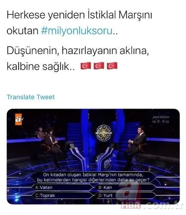 Sosyal medyayı salladı! İşte Türkiye’yi ekranlara kilitleyen 1 milyonluk soruyla ilgili atılan tweetler...