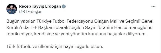 5 oy farkla zafere! TFF’nin yeni başkanı İbrahim Hacıosmanoğlu oldu | Başkan Erdoğan’dan tebrik mesajı: Hayırlı uğurlu olsun