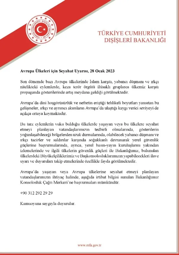 Türk Dışişleri Bakanlığı’ndan ABD ve Avrupa ülkeleri için seyahat uyarısı