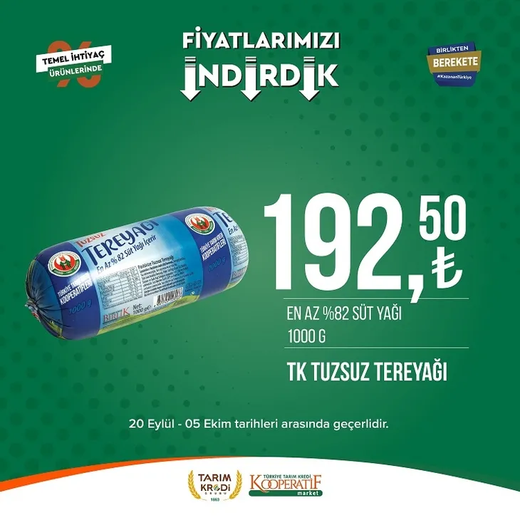 Tarım kredi market yeni indirim listesi yayınladı! 117.90 TL’ye Sucuk, 104.90 TL’ye Beyaz Peynir, 35.75 TL’ye Pirinç, 23.90 TL’ye dev Kağıt Havlu yer alıyor