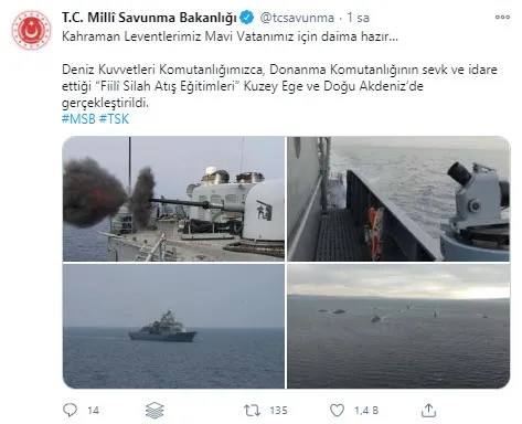 Son dakika: MSB duyurdu: Doğu Akdeniz'de "Fiilî Silah Atış Eğitimleri" icra edildi - 1