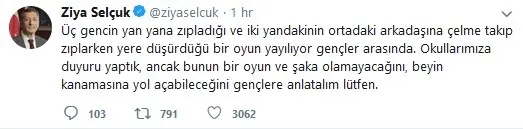 Son dakika: Milli Eğitim Bakanı Ziya Selçuk’tan tehlikeli oyun hakkında açıklama: Okullarımıza duyuru yaptık