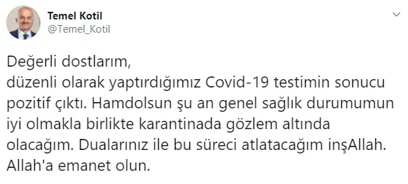 Temel Kotil'in koronavirüs testi pozitif çıktı - 1