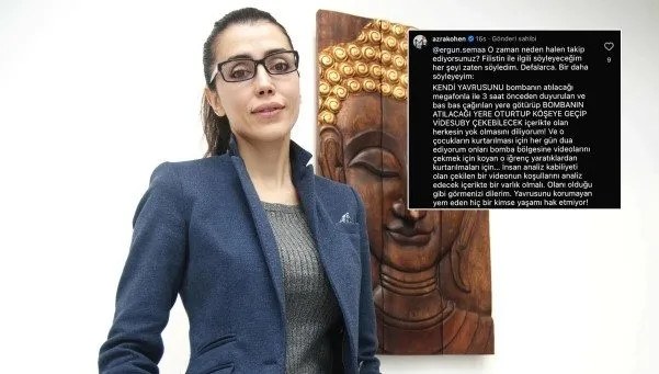 Yazar Azra Kohen’den ’Filistin’ skandalı! Soykırıma bu sözlerle kılıf uydurdu: Çocukları bomba atılacak yerlere götürüyorlar