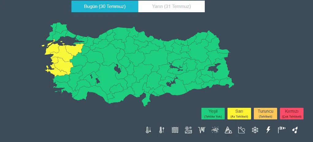 Meteoroloji, 5 il için sarı kodlu uyarı yayımlarken kuvvetli rüzgara karşı tedbir çağrısı yaptı. (Görsel: MGM)