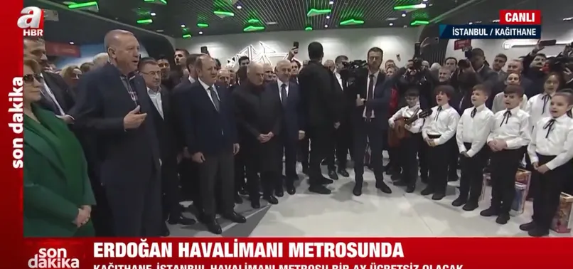 Kağıthane-İstanbul Havalimanı Metrosu açılışında Başkan Erdoğan'a çifte sürpriz! Çocuk korosu ve portresi beğeni topladı