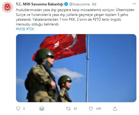 Son dakika: MSB duyurdu: Sınırdan kaçmaya çalışan 1'i PKK, 2'si FETÖ mensubu 5 kişi yakalandı - 1