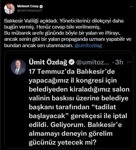 Ümit Özdağ’ın ’kongre’ algısını Bakan Yardımcısı çürüttü: Sen utanmazsın
