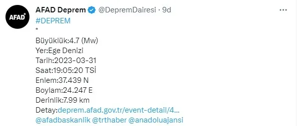 Ege’de şiddetli deprem | AFAD 2023 son depremler - 1