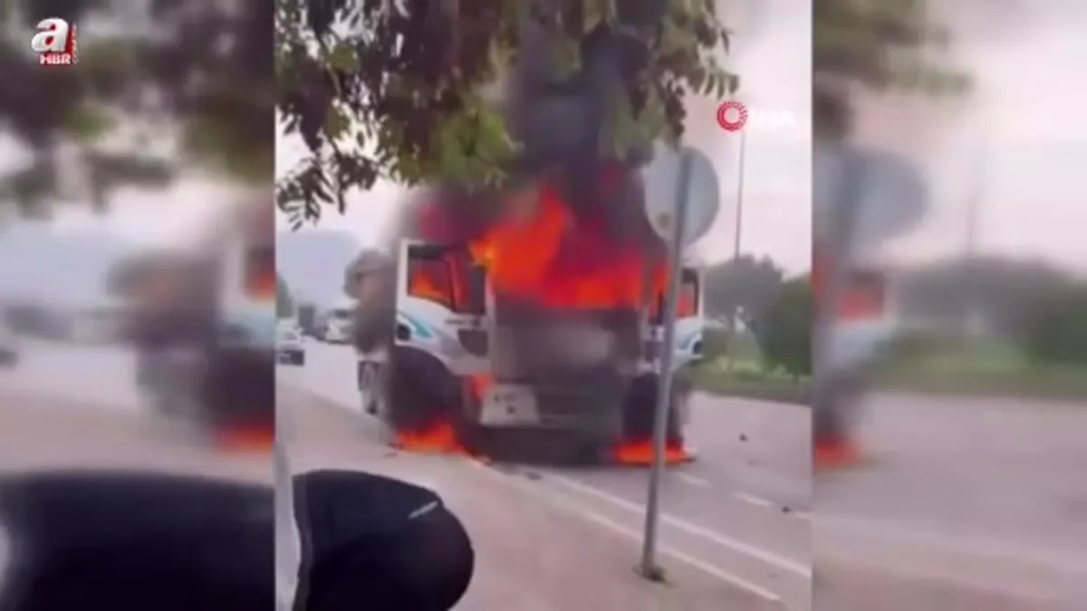 Seyir halindeki kamyon alev alev yandı