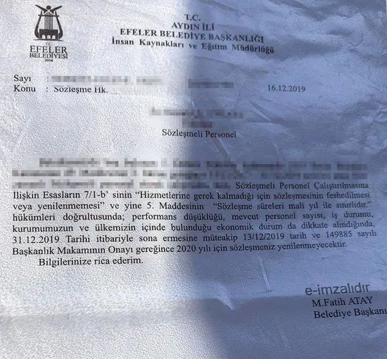 CHP’li Aydın Efeler Belediyesi’nde 18 işçinin işine son verildi! Belgesi ortaya çıktı