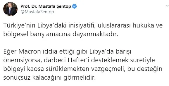 TBMM Başkanı Mustafa Şentop’tan Macron’a Libya tepkisi