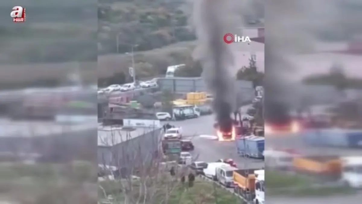 Hafif ticari araç alev alev yandı