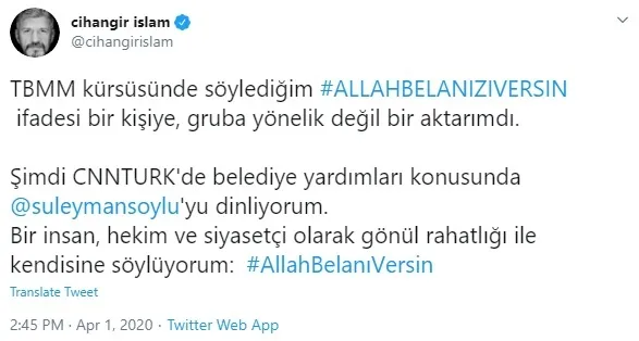 Cihangir İslam, FETÖ ağzı ile İçişleri Bakanı Süleyman Soylu’ya beddua etti