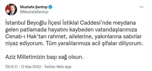 SON DAKİKA | Beyoğlu’ndaki patlama sonrası Türkiye ve dünyadan taziye mesajları