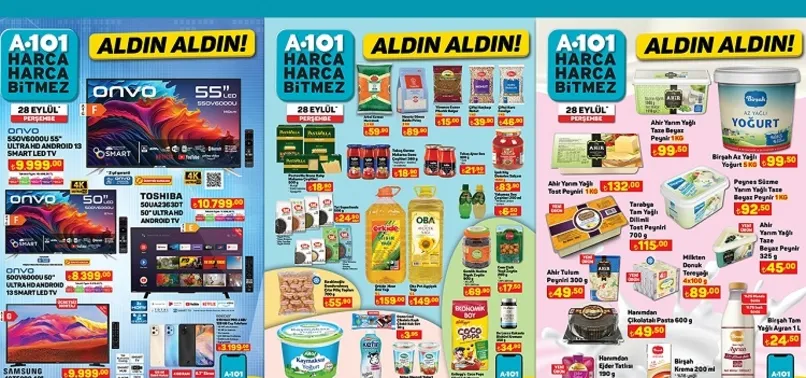 29 Eylül A101 aktüel ürünler kataloğu yayınladı: A101’de 5LT sıvı yağ 149 TL, 1KG tost peyniri 132 TL, 6KG bulaşık deterjanı 89 TL, 1KG beyaz peynir 92 TL’ye satılıyor