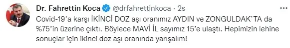 Sağlık Bakanı Fahrettin Koca duyurdu! 15 ilde yüzde 75'i geçti - 1