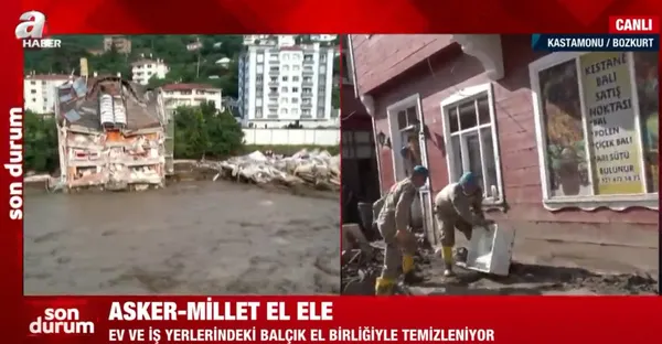 Kastamonu'da asker ve vatandaş çamur temizliği yapıyor! Kur'an-ı Kerim bulundu duygulu anlar yaşandı! A Haber böyle görüntüledi - 2