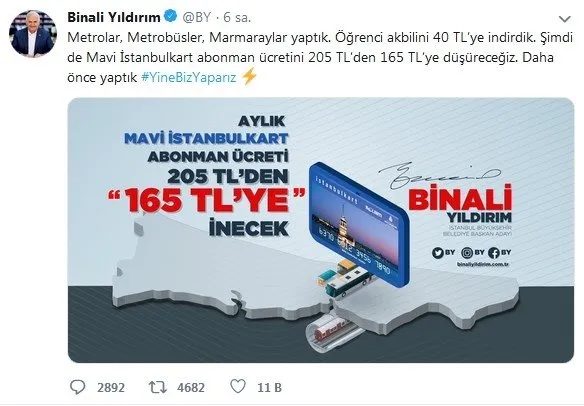 Binali Yildirim Dan Mavi Istanbulkart Mujdesi