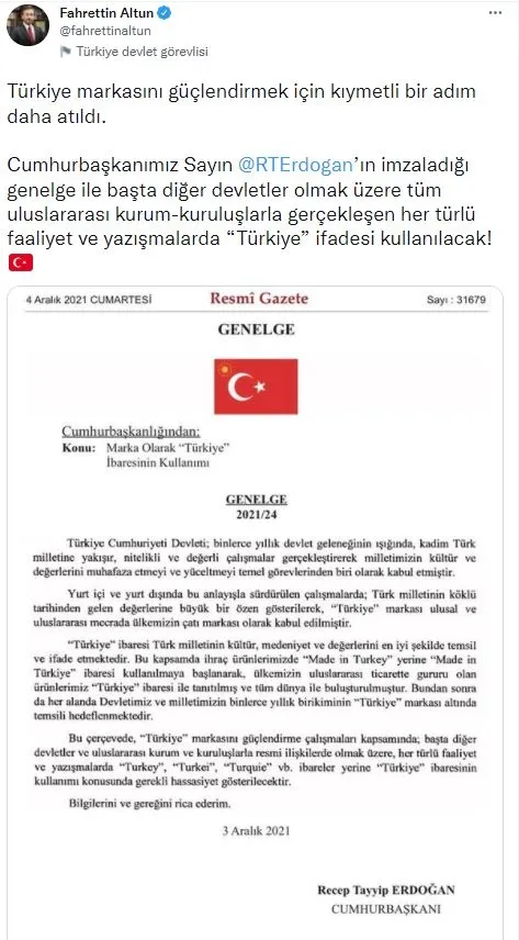 resmi-gazetede-yayimlandi-her-turlu-faaliyet-ve-yazismada-turkiye-ifadesi-kullanilacak-1638569162778.jpg Resmi Gazete'de yayımlandı: Her türlü faaliyet ve yazışmada ''Türkiye'' ifadesi kullanılacak - 2