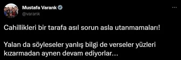Bakan Mustafa Varank’tan CHP’nin fonladığı Tele 1’e sert tepki: Hem cahiller hem de utanmaz!