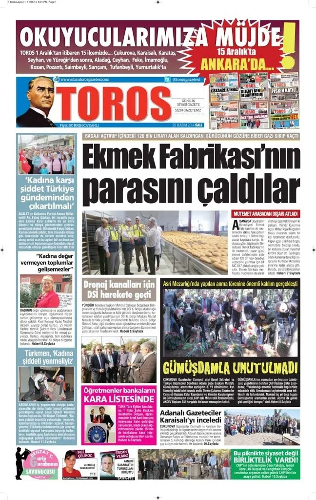 25/11/2014 - Anadolu gazeteleri manşetleri