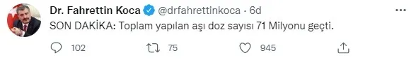 Son dakika: Sağlık Bakanı Fahrettin Koca duyurdu! İşte toplam yapılan aşı dozu sayısı