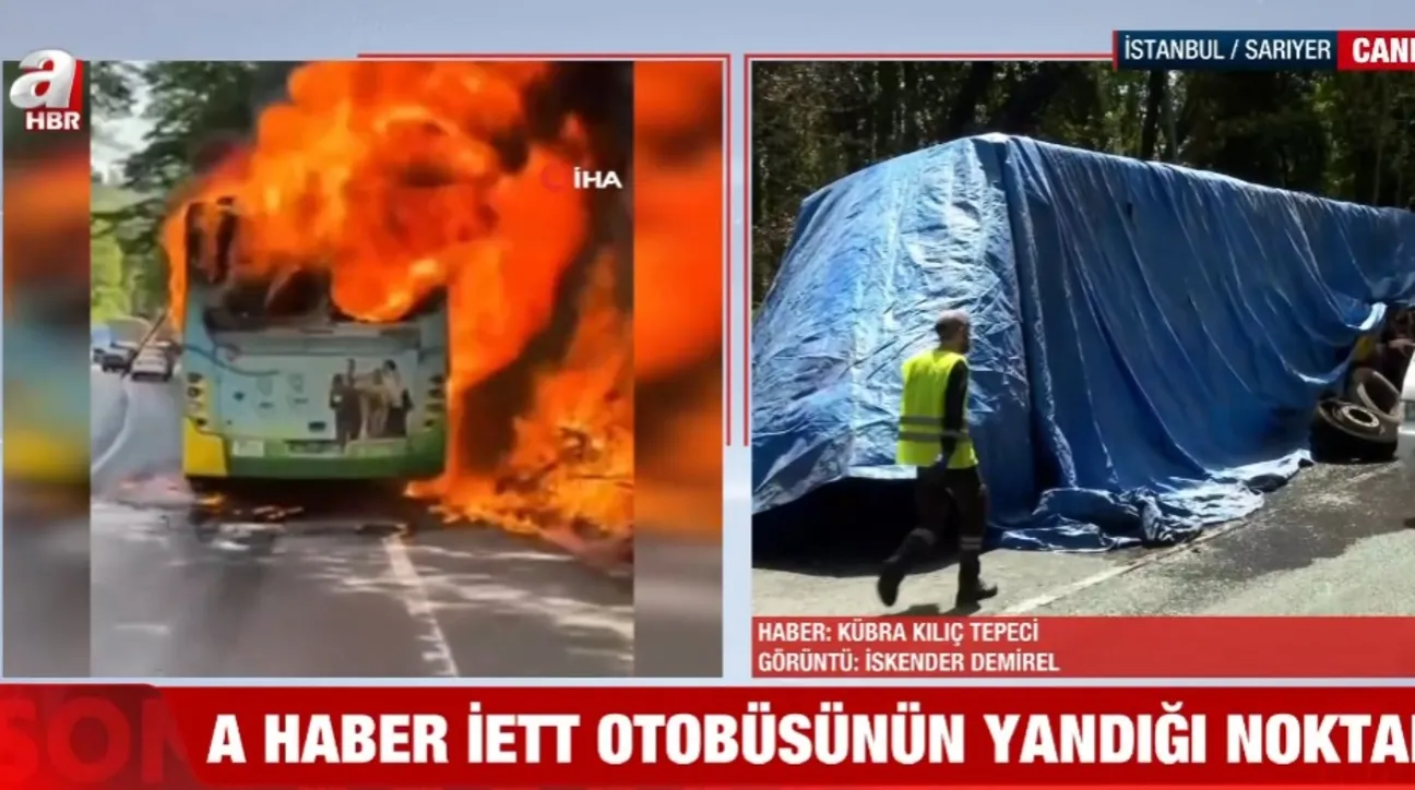 Sarıyer'de İETT otobüsü alev alev yandı