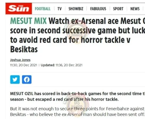 1640037914752.jpg "Mesut Özil kırmızı kart görmeliydi" İngiliz basınından Fenerbahçe-Beşiktaş derbisi için çarpıcı yorum