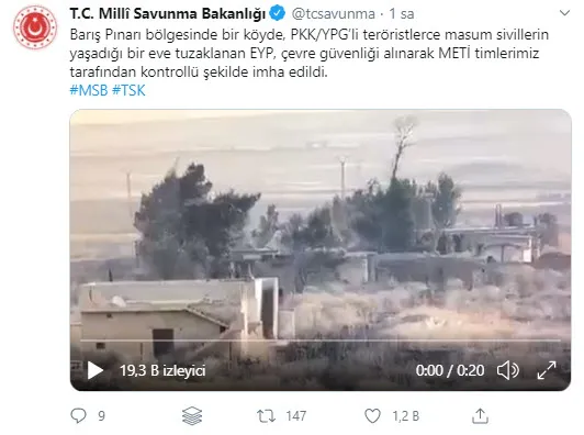 MSB duyurdu: Barış Pınarı bölgesinde eve tuzaklanan EYP imha edildi - 1