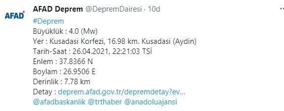 Aydın’ın Kuşadası ilçesinde 4.0'lık deprem (2021 AFAD SON DAKİKA DEPREMLER) - 1