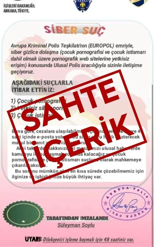 SON DAKİKA: EGM’den Bakan Süleyman Soylu ve EUROPOL ismi ile gönderilen mailler hakkında flaş uyarı