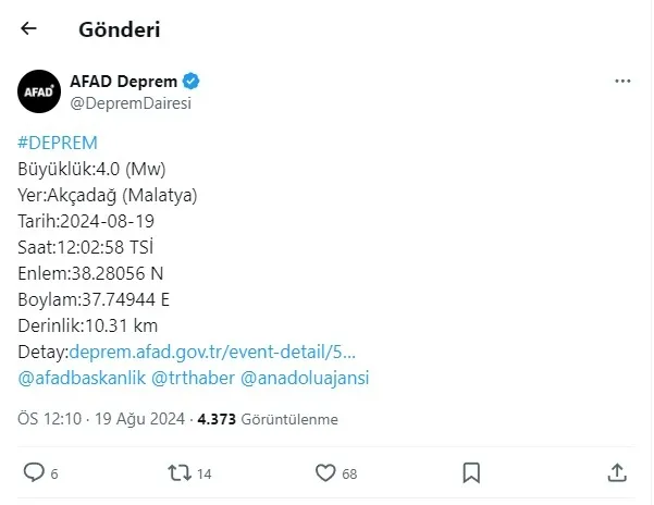 Son dakika | Malatya'da 4 büyüklüğünde deprem - 1