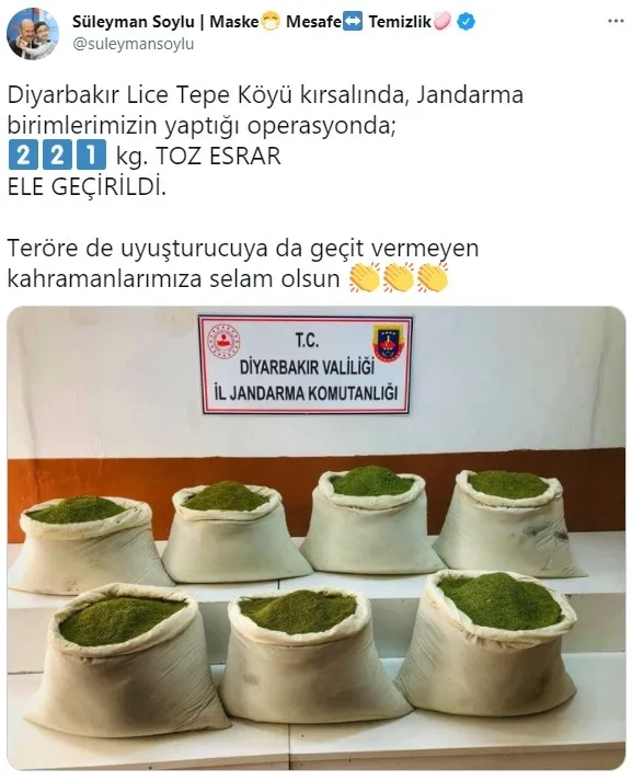 İçişleri Bakanı Süleyman Soylu ele geçirildi dedi ve miktarı duyurdu