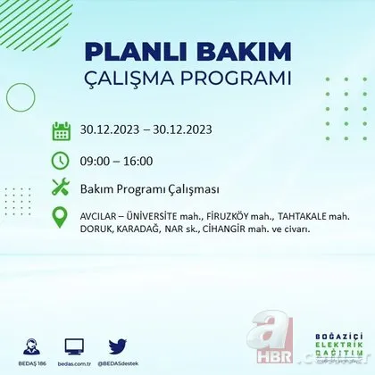 İstanbul’da elektrik kesintisi! 30-31 Aralık tarihlerinde yaşanacak! Bazı yerlerde 8 saati bulacak...