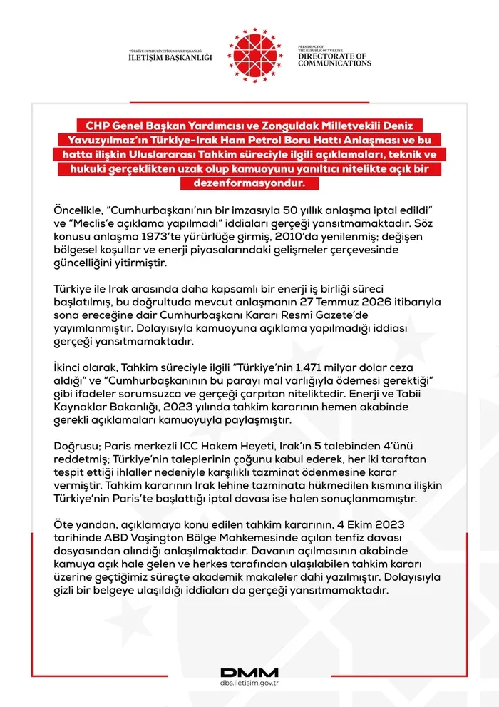 İletişim Başkanlığı’ndan CHP’li Yavuzyılmaz’ın iddialarına yalanlama