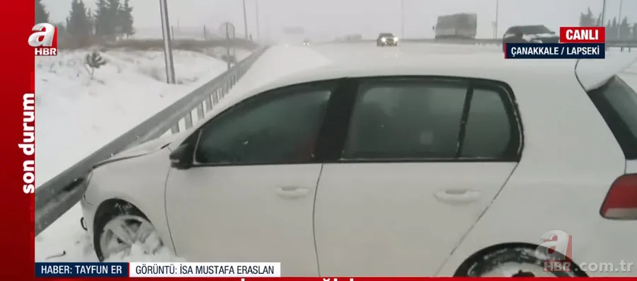 Çanakkale'de yoğun kar ve tipi! Buz pistine dönen yolda zorlu yayın... A Haber muhabiri Tayfun Er son durumu aktardı 7